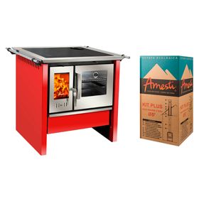 Cocina a leña Allegra rojo 9 kW + kit Plus 5"