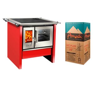 Cocina a leña Allegra rojo 9 kW + kit Plus 5"