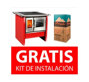 Cocina a leña Allegra rojo 9 kW + kit Plus 5"