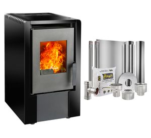 Estufa a pellet Italy 6100 negra + kit instalación techo 6.4 kW
