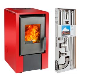 Estufa a pellet Italy 6100 rojo 6.4 kW + kit instalación muro