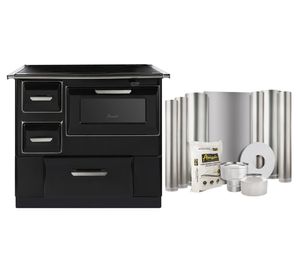 Cocina a leña Angelina negro + kit de Instalación