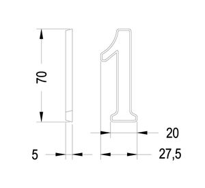 Número 1 níquel satinado 7 cm Poli