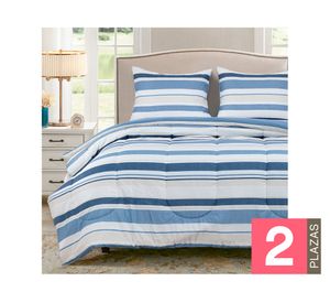 Plumones Rayas azul/beige 2 plazas