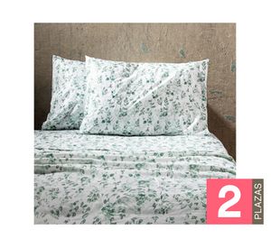Juego de sábanas 2 plazas microfibra Estampadas Hojas verde