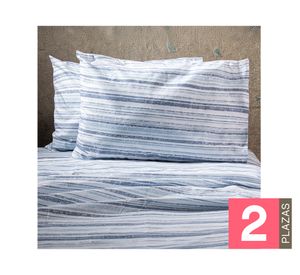 Juego de sábanas 2 plazas microfibra Estampadas Líneas azul