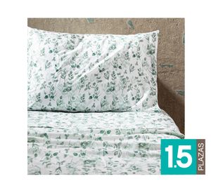 Juego de sábanas 1.5 plazas microfibra Estampadas Hojas verde