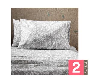 Juego de sábanas 2 plazas microfibra Estampadas Flores gris