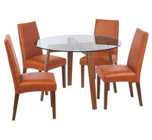 Juego de comedor 4 sillas cuero tabaco Latam Home