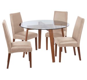 Juego de comedor 4 sillas cuero beige Latam Home