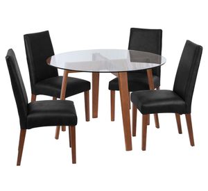 Juego de comedor 4 sillas cuero negro Latam Home