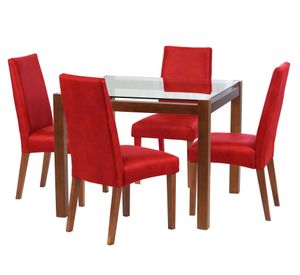 Juego de comedor 4 sillas cuero rojo Latam Home