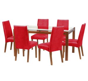 Juego de comedor 6 sillas cuero rojo Latam Home