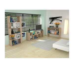 Rack extensible TV 40'' + biblioteca cubo + arrimo Beijing rovere TuHome