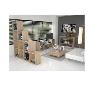 Mesa de centro TV 40'' + rack extensible + biblioteca+ arrimo Beijing rovere TuHome