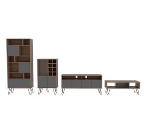 Rack TV 55'' + biblioteca + bar + mesa de centro Vassel miel/plomo TuHome