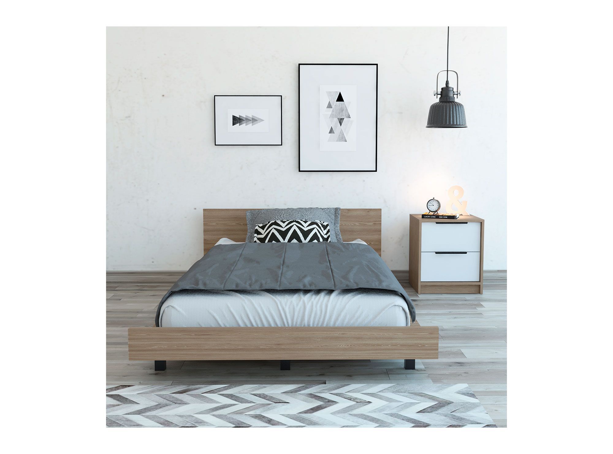 TuHome Cama 1,5 plazas + velador Kaia miel/blanco TuHome
