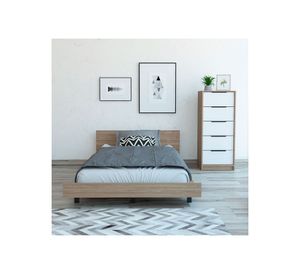 Cama 1,5 plazas + cómoda 5 cajones Kaia miel/blanco TuHome