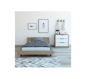 Cama 1,5 plazas + cómoda 3 cajones Kaia miel/blanco TuHome