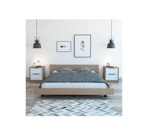 Cama 2 plazas + 2 veladores Kaia miel/blanco TuHome