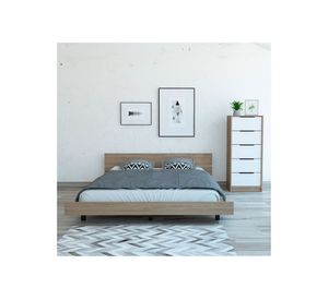 Cama 2 plazas + cómoda 5 cajones Kaia miel/blanco TuHome