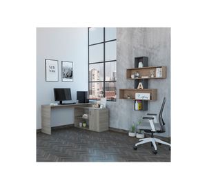 Escritorio 1 puerta Office 8 ceniza + repisa Wall 2B miel/plomo TuHome