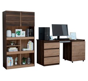 Escritorio 3 cajones Office 10 + biblioteca 2 puertas Office 9 habano/miel TuHome