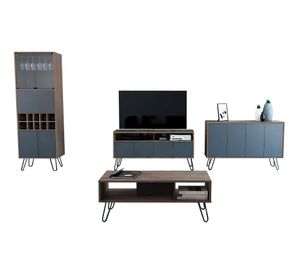 Rack + bar alto + buffet + mesa de centro Vassel miel/plomo TuHome