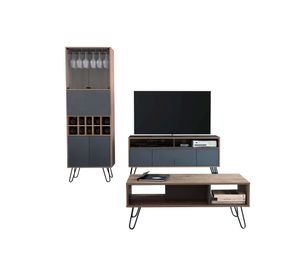 Rack + bar alto + mesa de centro Vassel miel/plomo TuHome