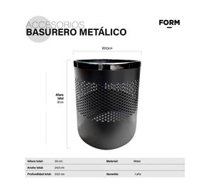 Basurero metálico gris claro 3 litros Form Office