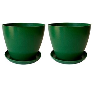 Set 2 maceteros con plato Bio Actual musgo 18x24x24 cm