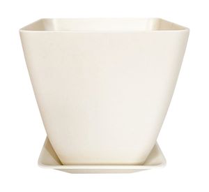 Macetero con plato Biodegradable Bamboo cuadrado blanco 12.4x13.3x13.3 cm