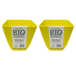 Macetero Biodegradable Bamboo cuadrado amarillo 12.4x13.3x13.3 cm 2 un.