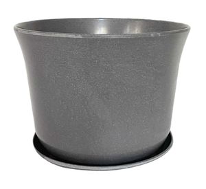 Macetero con plato Biodegradable Bamboo curvo gris 13x16.5x16.5 cm