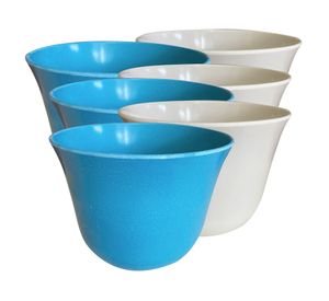 Set 6 maceteros Bio Curvo blanco/turquesa 13x16.5x16.5 cm
