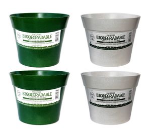 Set 4 maceteros Bio Bamboo Clásico blanco/musgo 17x25 cm