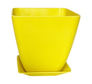 Macetero con plato Biodegradable Bamboo cuadrado amarillo 12.4x13.3x13.3 cm