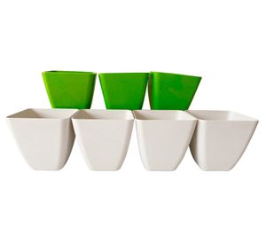 Set 7 maceteros Bio Cuadrado blanco/verde 12.4x13.3x13.3 cm