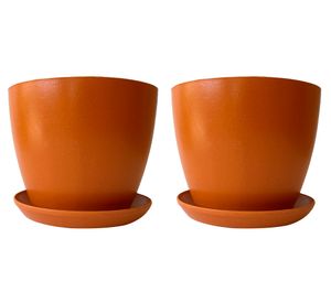 Set 2 maceteros con plato Biodegradable Bamboo Actual terracota