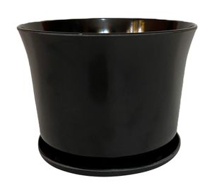 Macetero con plato Biodegradable Bamboo curvo negro 13x16.5x16.5 cm
