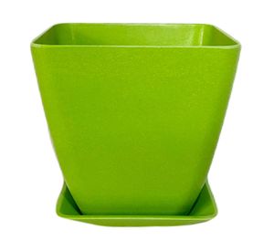 Macetero con plato Biodegradable Bamboo cuadrado verde 12.4x13.3x13.3 cm