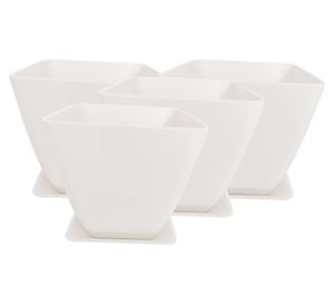 Set 4 maceteros con plato Biodegradable Bamboo cuadrado blanco