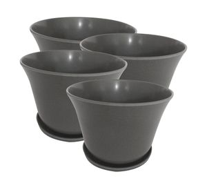 Set 4 maceteros con plato Biodegradable Bamboo curvo gris