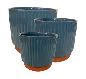 Macetero enlozado azul 3 piezas