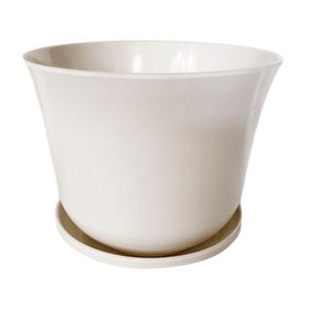 Macetero con plato Biodegradable Bamboo curvo blanco 13x16.5x16.5 cm