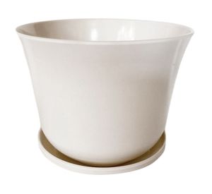 Macetero con plato Biodegradable Bamboo curvo blanco 13x16.5x16.5 cm