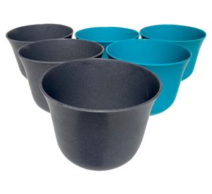 Set 6 maceteros Bio Curvo gris/turquesa 13x16.5x16.5 cm