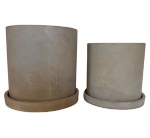 Set macetero con plato Cilindro cemento M+L