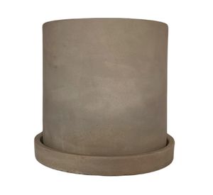 Set macetero con plato Cilindro cemento M+L