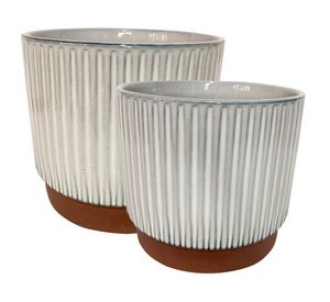 Set macetero enlozado blanco M+L